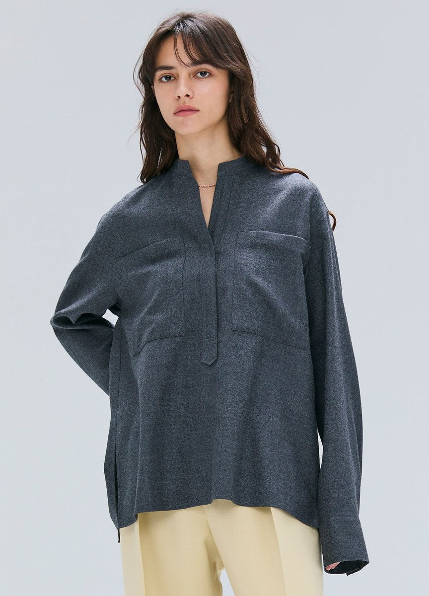 質感羊毛開領口袋襯衫